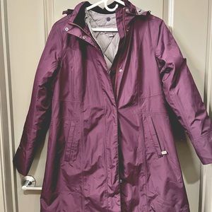 Eddie Bauer Girl on the go insulated trench coat. Product color Mulberry